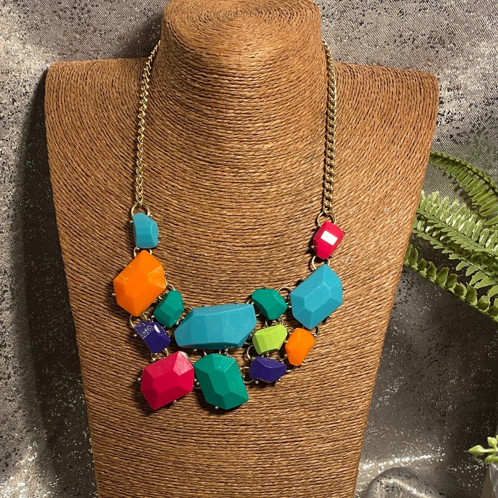 Colorful Geometric Statement Necklace